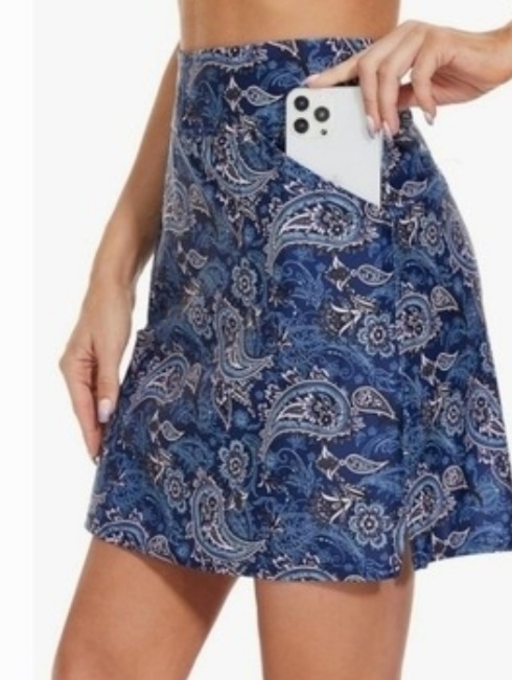 Moteepi Women's 2XL Blue Paisley Golf Tennis Pickleball Gorpcore Athletic Skort